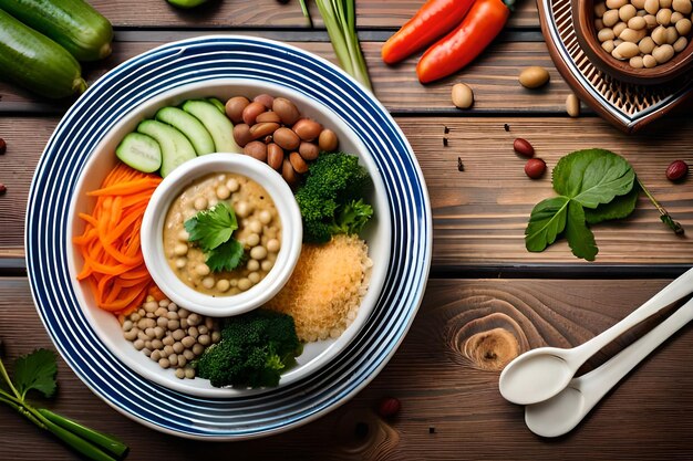 Photo buddha bowl dish with vegetables and legumes