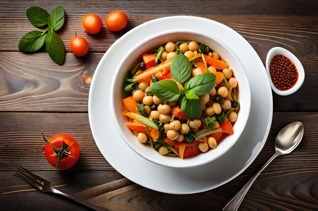 photo buddha bowl dish with vegetables and legumes