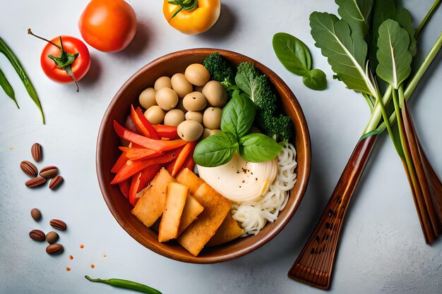 Photo buddha bowl dish with vegetables and legumes