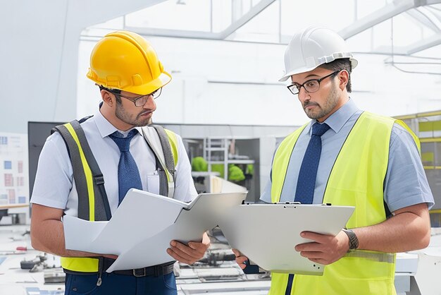 Photo photo the builder and the customer are discussing the work plan acceptance of apartments 3d illustration in cartoon style