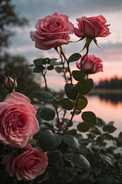 Foto foto gruppo di belle rose rosa in natura