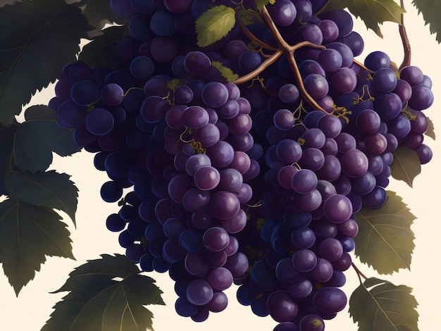 Фото гроздь фиолетового винограда, свисающая с лозы
