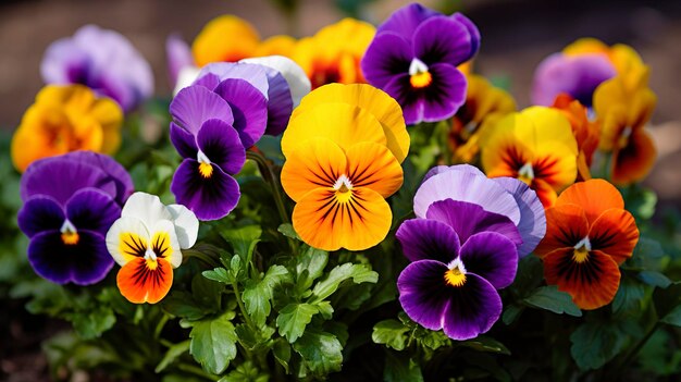 Photo a photo of a bunch of vibrant pansies in a garden