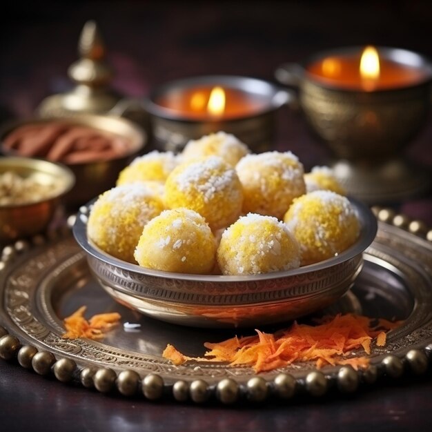 Photo photo bundi laddoo or motichoor laddu prepared in pure ghee is a popular sweet item in festivals