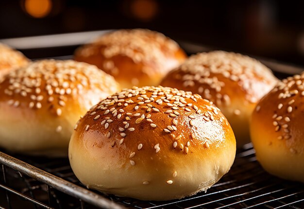 Photo of buns with sesame seeds for burger buns bread with wheat and sesame seeds