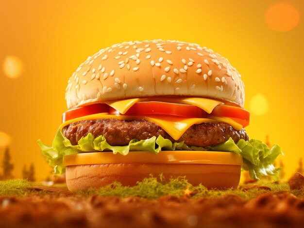 Photo burger on a bright yellow background