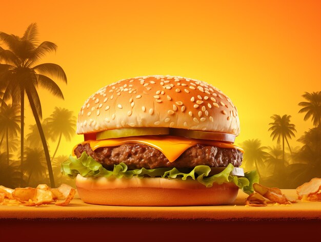 Photo burger on a bright yellow background