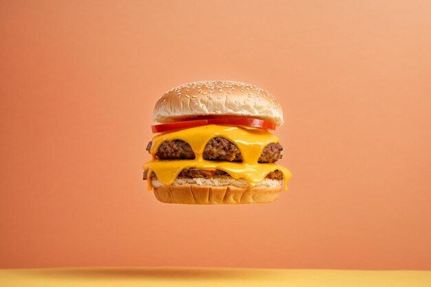 Photo burger in yellow background