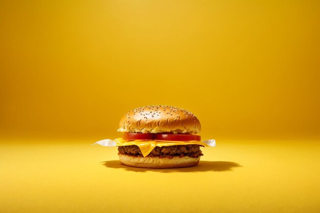 Photo photo burger in yellow background