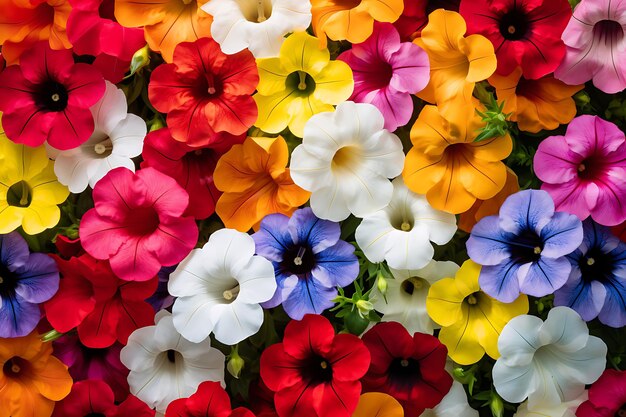 페투니아 꽃의 침대에서 색의 폭발 사진