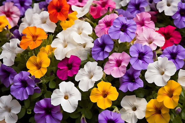 ペトゥニアの花の床からの色の爆発の写真