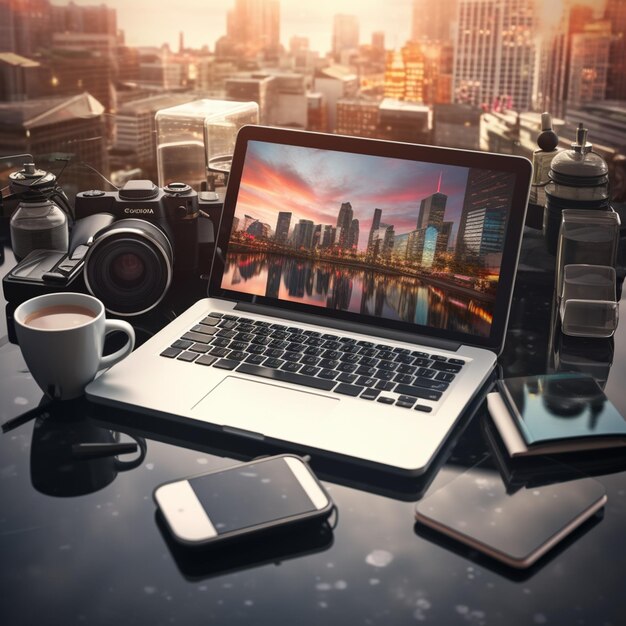 photo business desk concept with laptop