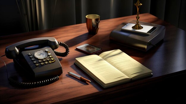 A photo of a business desk with a telephone