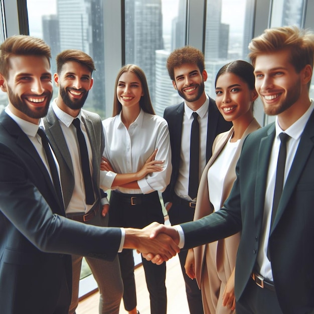 photo business people shaking hands together illustration