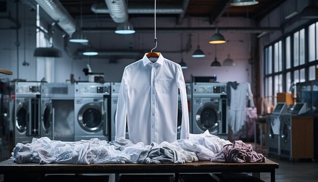 Foto foto di una camicia da lavoro sullo sfondo di una lavatrice industriale