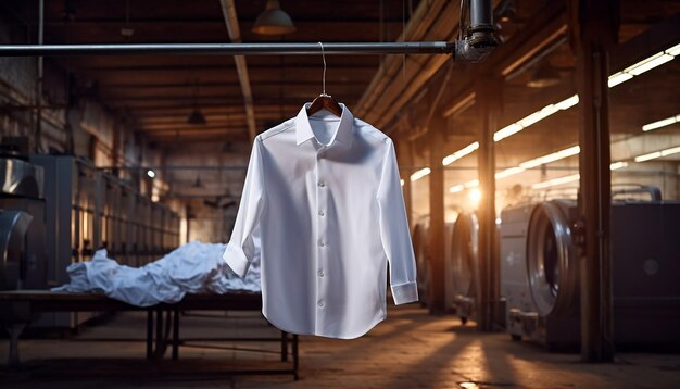 Photo photo of a business shirt on the background of industrial washing machine