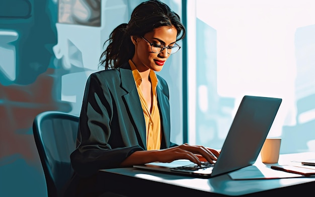 Photo of business woman office woman working with computer