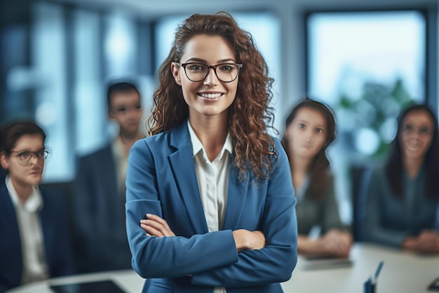 photo business woman posing in suit at office