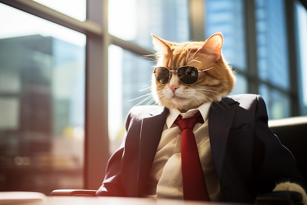 Photo of businessman cat in suit at the office High quality photo