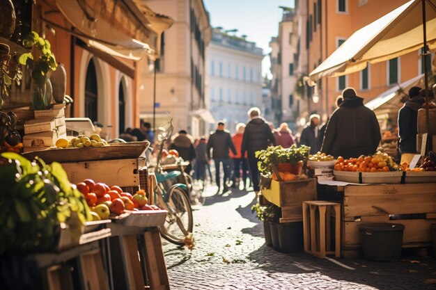 Photo a photo of a bustling street market in rome