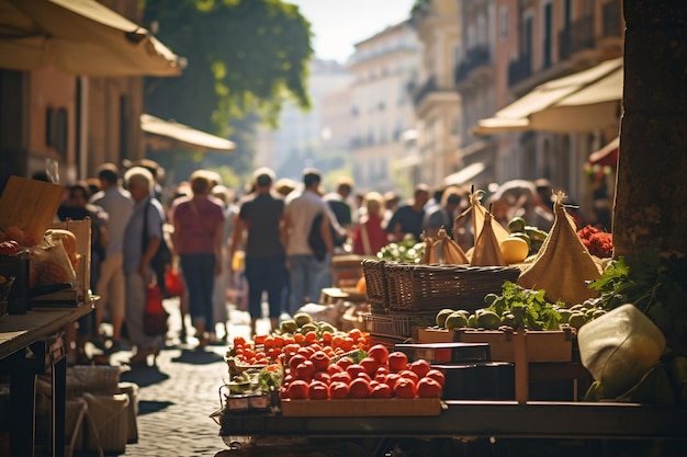 A photo of a bustling street market in Rome