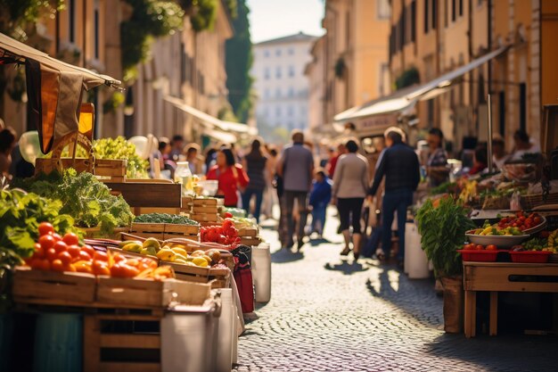 Foto una foto di un vivace mercato di strada a roma