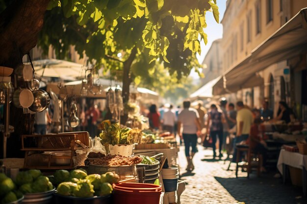 A photo of a bustling street market in Rome