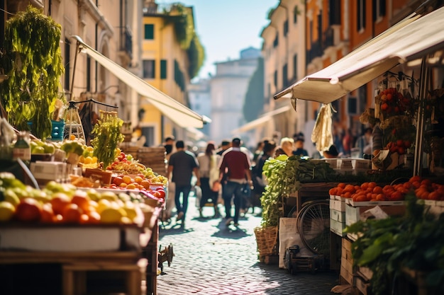 A photo of a bustling street market in Rome