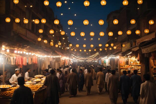 A photo busy bazar in ramadan night