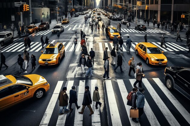 Photo photo busy crosswalk in the city with traffic