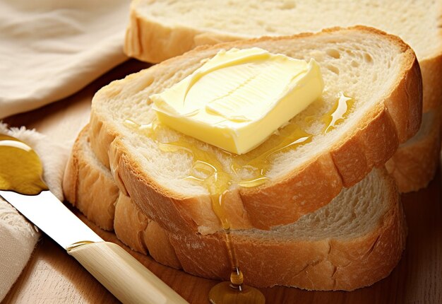 食パンにバターを塗った写真
