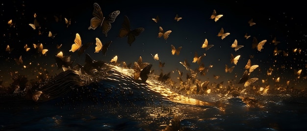 A photo of butterflies flying in the night sky