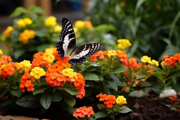 Photo photo of butterfly on a bed of lantana flowers flower