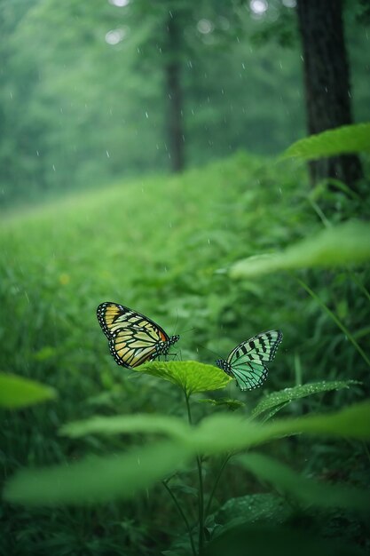 Photo a butterfly in the forest with a forest in the background