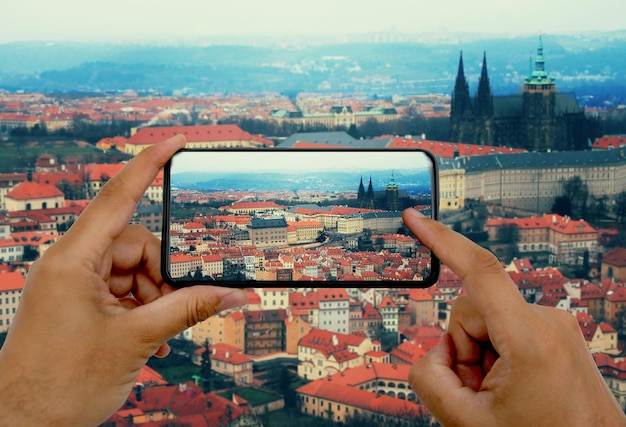 Photo by phone View of Prague Castle