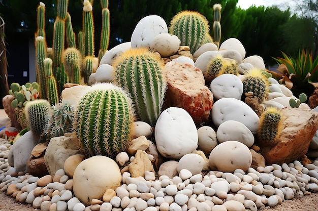 Photo photo of cactus garden with rocks and pebbles cactus