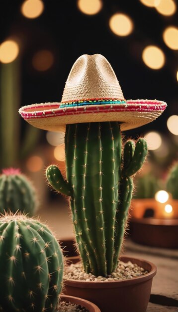 Photo Of Cactus And Sombrero Mexican Party Concept