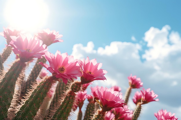 Photo photo of cactus with pink flowers against a bright and