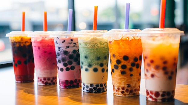 A Photo of a Caf Bubble Tea Bar with Colorful Boba Drinks