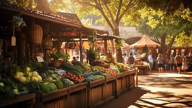 A Photo of a Caf Farmers Market with Fresh Produce Stalls