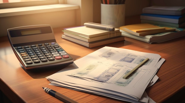 A photo of a calculator and financial documents on a desk