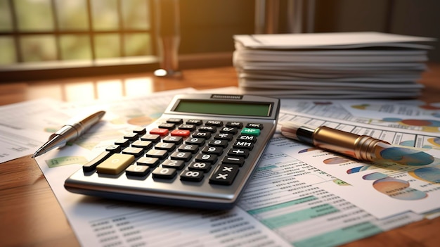 Foto una foto di una calcolatrice e documenti finanziari