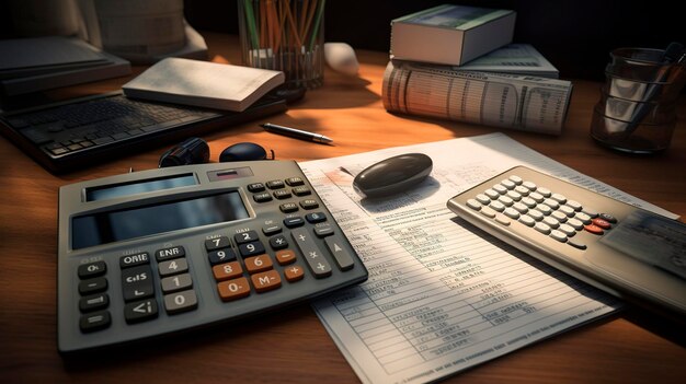 A photo of a calculator and financial documents