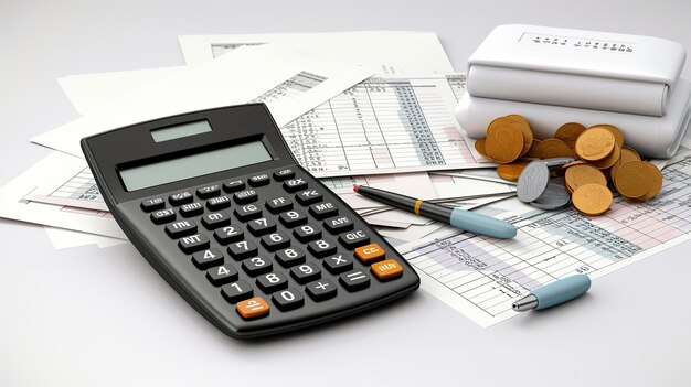 A photo of a calculator and financial documents