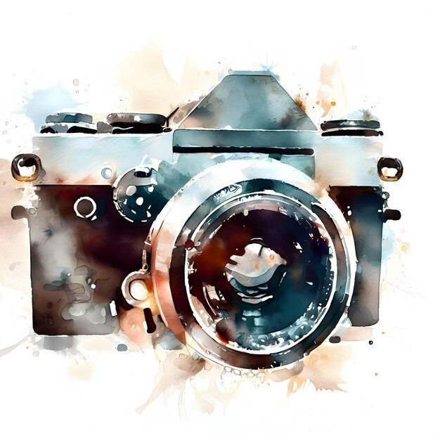 Photo camera watercolor art