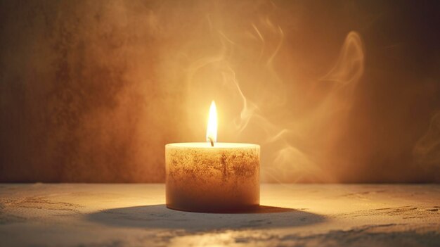 A photo of a candle casting shadows on a textured background