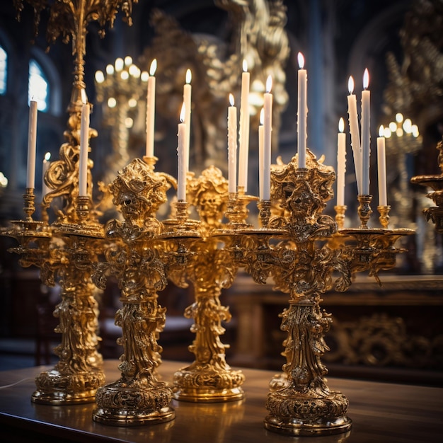 Photo candlesticks and candelabra in temples golden