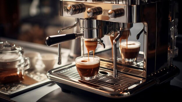 A photo of a cappuccino machine with freshly ground beans
