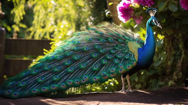 A photo of a captivating emeraldgreen peacock displaying its feathers