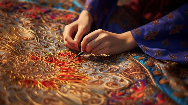 Photo a photo capturing the intricacies of a traditional islamic embroidery or textile design